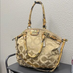 Coach Tan and Brown Signature Madison Sophia Snakeskin Satchel